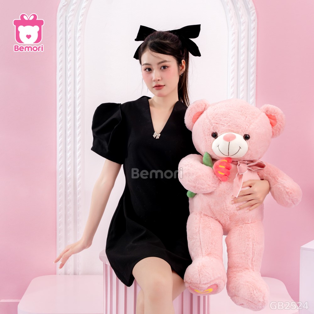 Gấu Bông Teddy Nơ Cầm Hoa