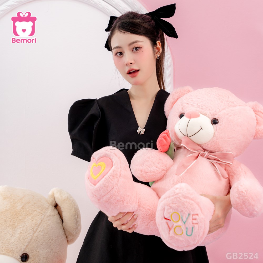 Gấu Bông Teddy Nơ Cầm Hoa