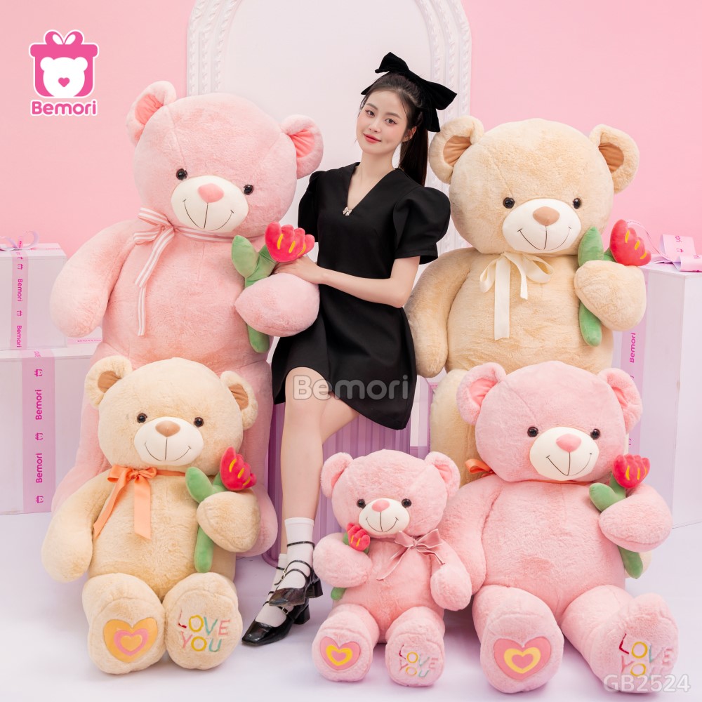 Gấu Bông Teddy Nơ Cầm Hoa Bigsize