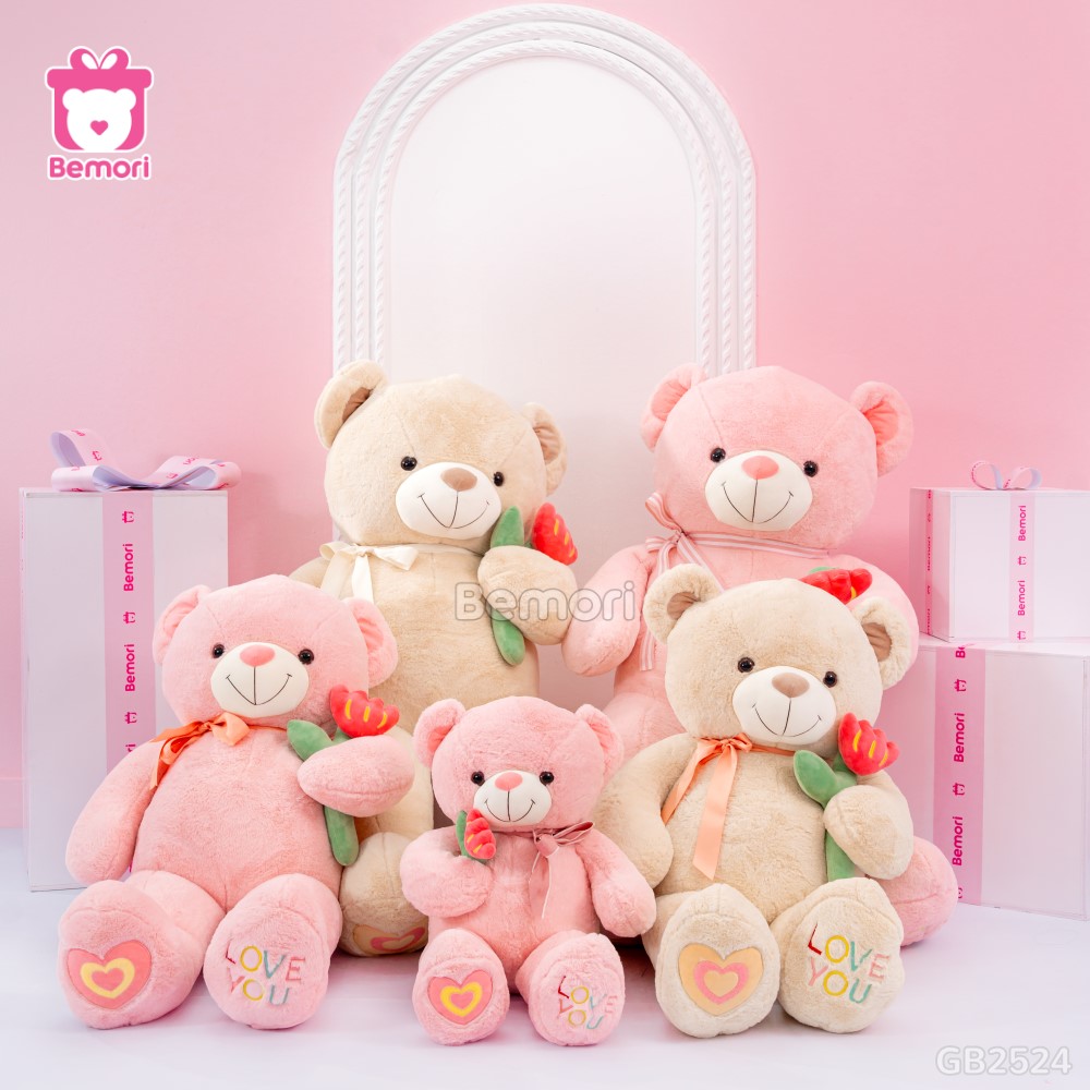 Gấu Bông Teddy Nơ Cầm Hoa