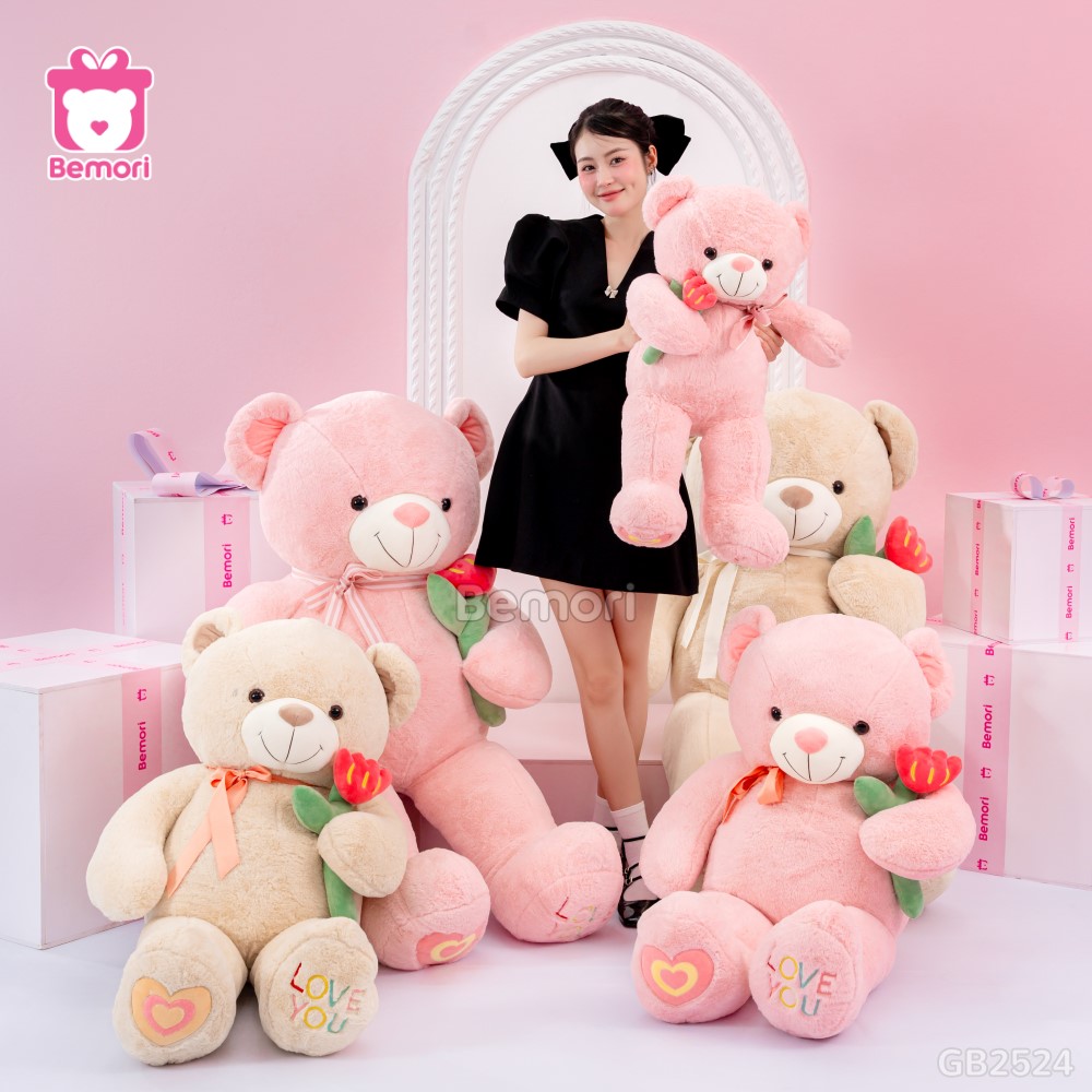 Gấu Bông Teddy Nơ Cầm Hoa