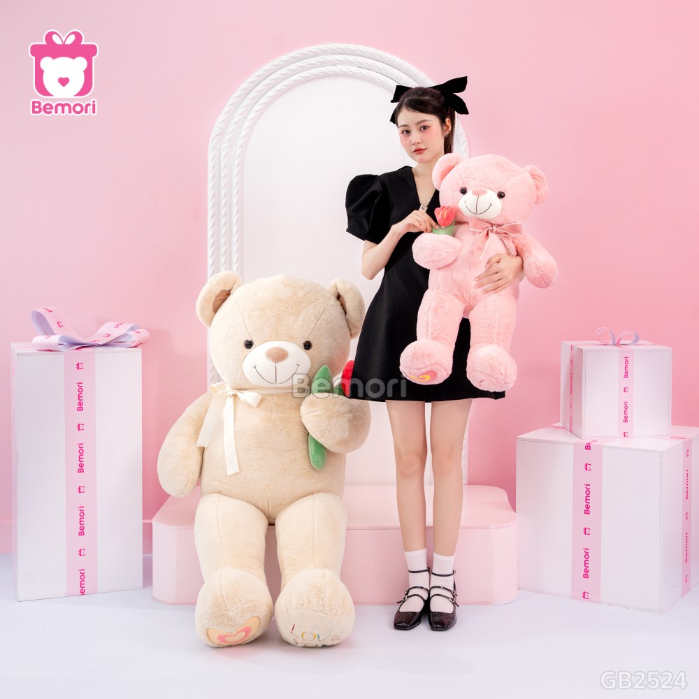 Gấu Bông Teddy Nơ Cầm Hoa