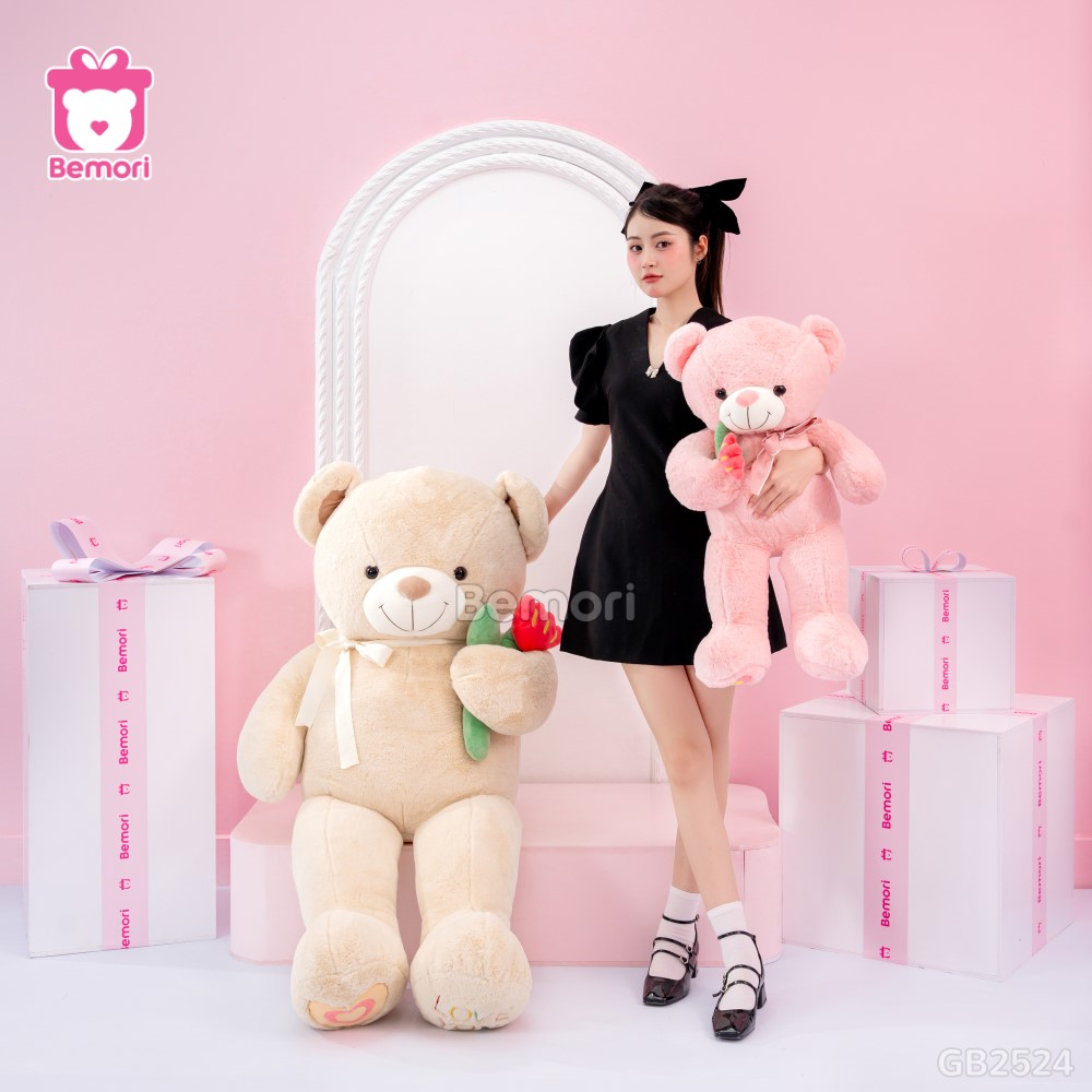 Gấu Bông Teddy Nơ Cầm Hoa