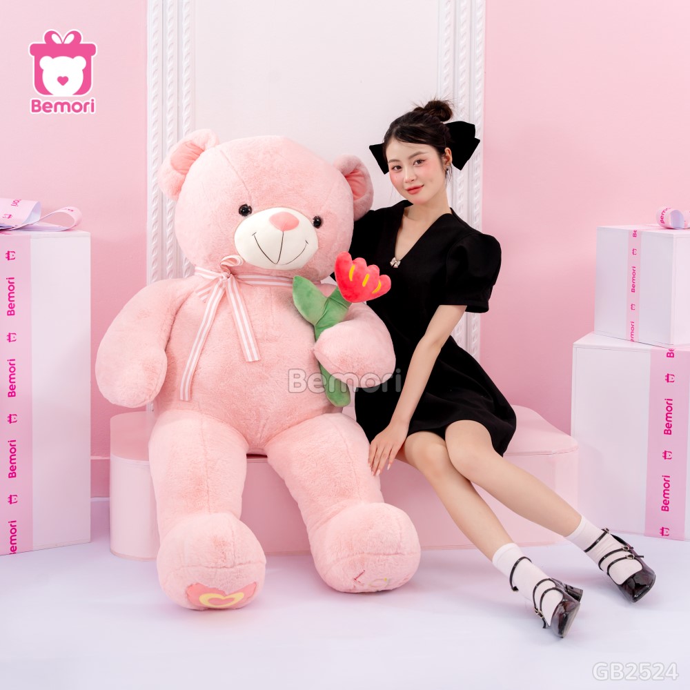 Gấu Bông Teddy Nơ Cầm Hoa