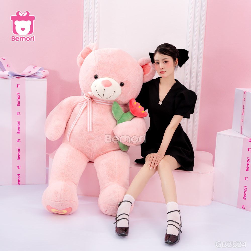 Gấu Bông Teddy Nơ Cầm Hoa