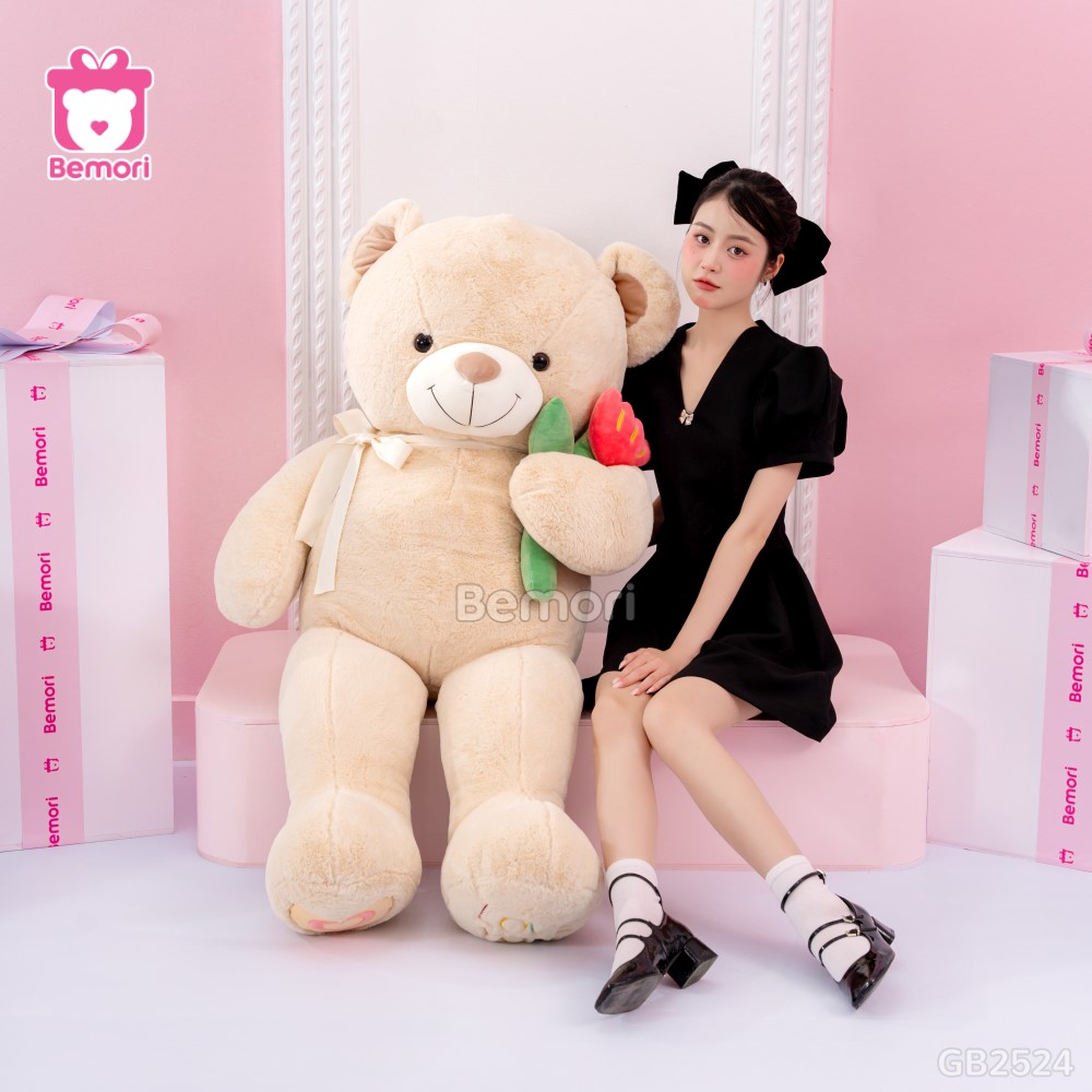 Gấu Bông Teddy Nơ Cầm Hoa Bigsize