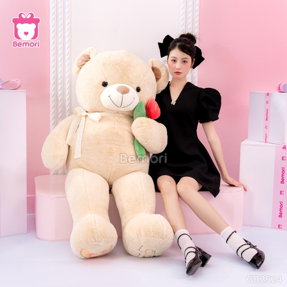 Gấu Bông Teddy Nơ Cầm Hoa