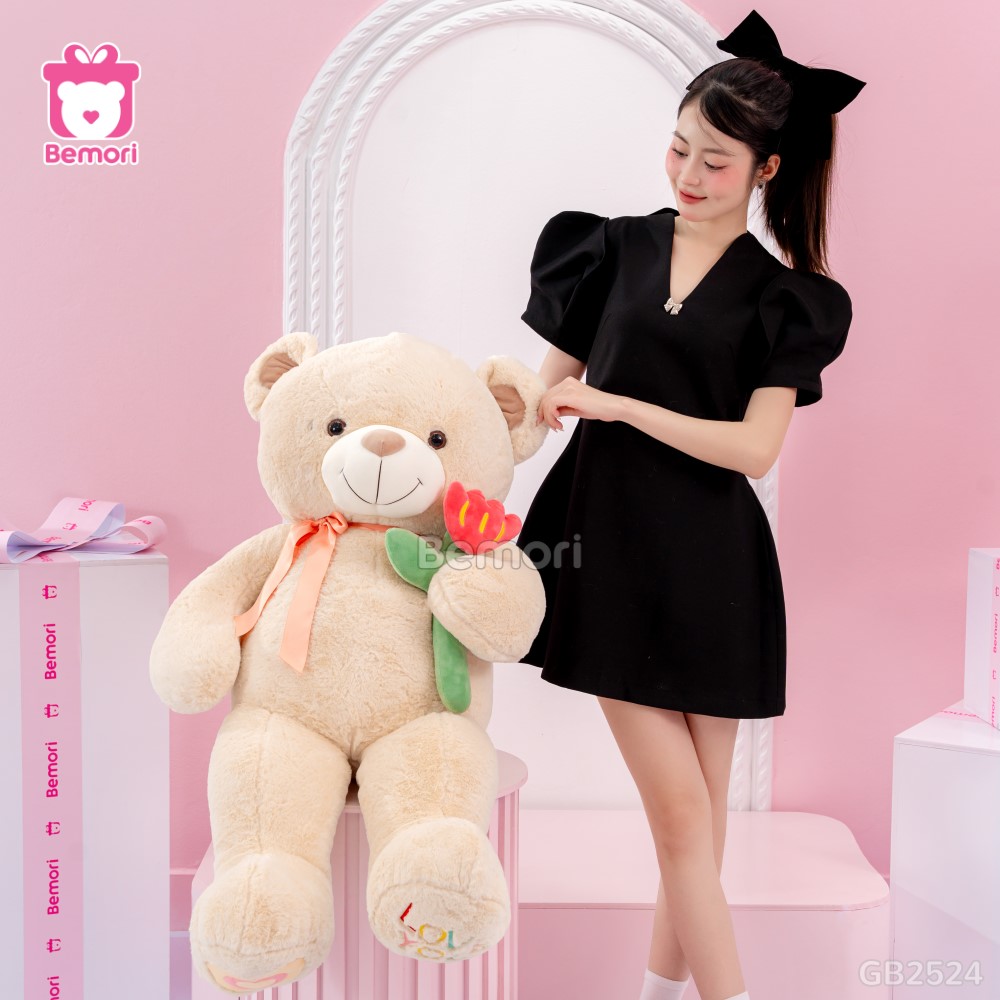 Gấu Bông Teddy Nơ Cầm Hoa