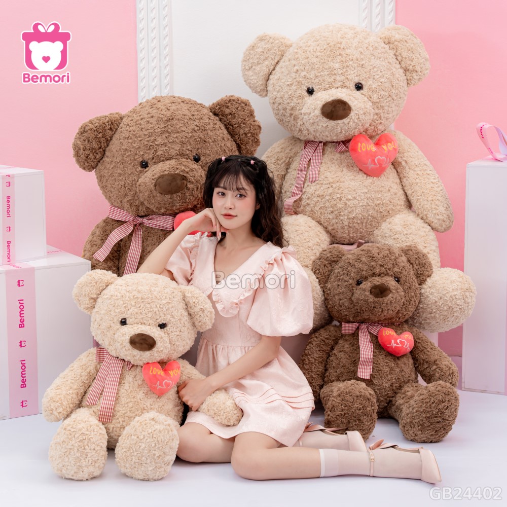 Gấu Bông Teddy Nơ Tim Rút Bigsize