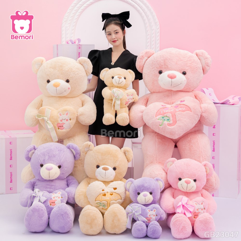 Gấu Bông Teddy Ôm Tim Thỏ nhiều màu sắc xinh xắn