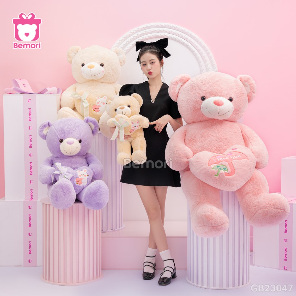 Gấu Bông Teddy Ôm Tim Thỏ kích thước vừa phải, dễ ôm