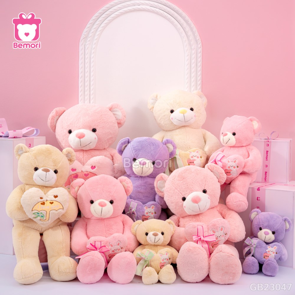 Gấu Bông Teddy Ôm Tim Thỏ đa dạng kích thước và màu sắc