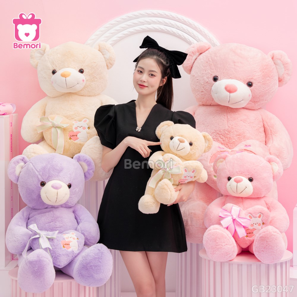 Gấu Bông Teddy Ôm Tim Thỏ màu sắc pastel tinh tế và bắt mắt