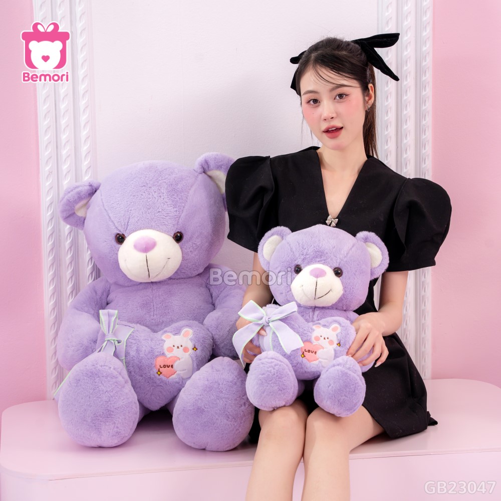 Gấu Bông Teddy Ôm Tim Thỏ màu tím