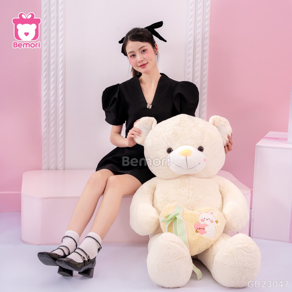 Gấu Bông Teddy Ôm Tim Thỏ – Chất liệu lông mềm mại và an toàn