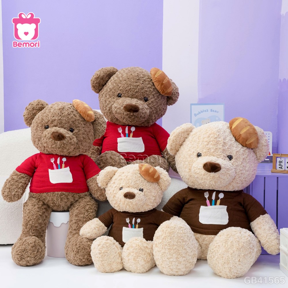 Gấu Bông Teddy Áo Len Đội Bánh Mì