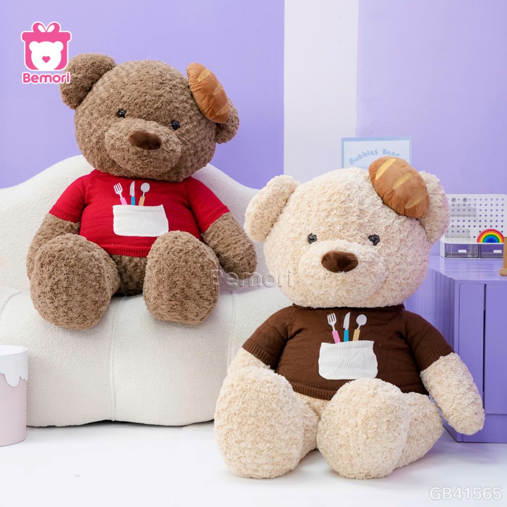 Gấu Bông Teddy Áo Len Đội Bánh Mì