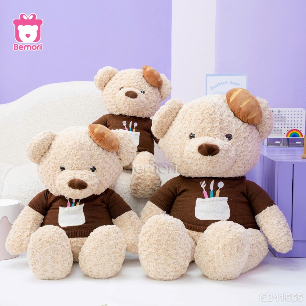 Gấu Bông Teddy Áo Len Đội Bánh Mì