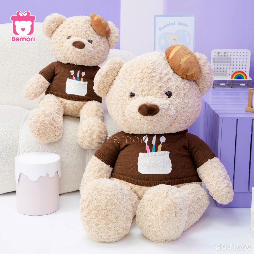 Gấu Bông Teddy Áo Len Đội Bánh Mì