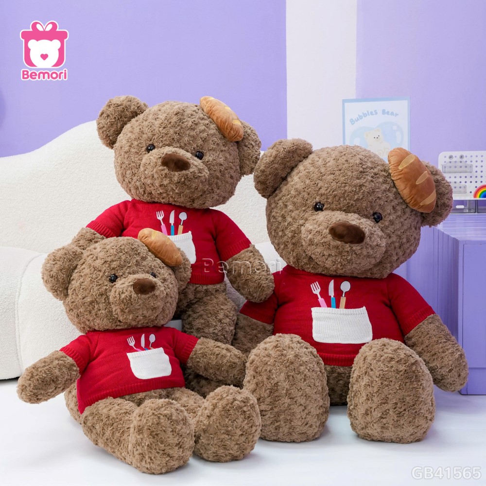 Gấu Bông Teddy Áo Len Đội Bánh Mì