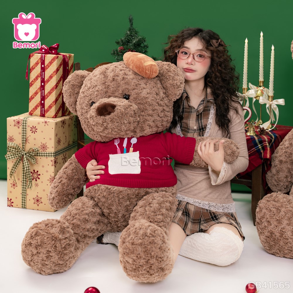 Gấu Bông Teddy Áo Len Đội Bánh Mì