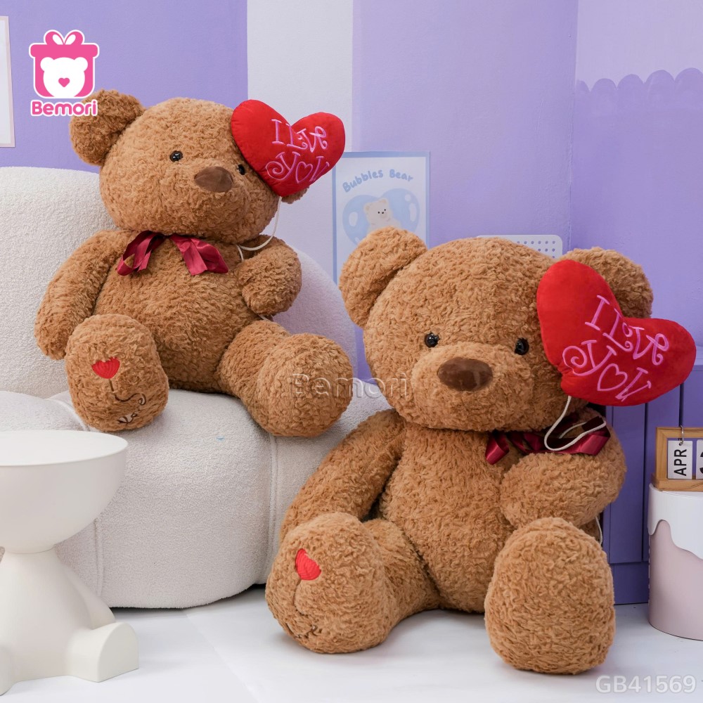 Gấu Bông Teddy Cầm Bóng Chân Tim