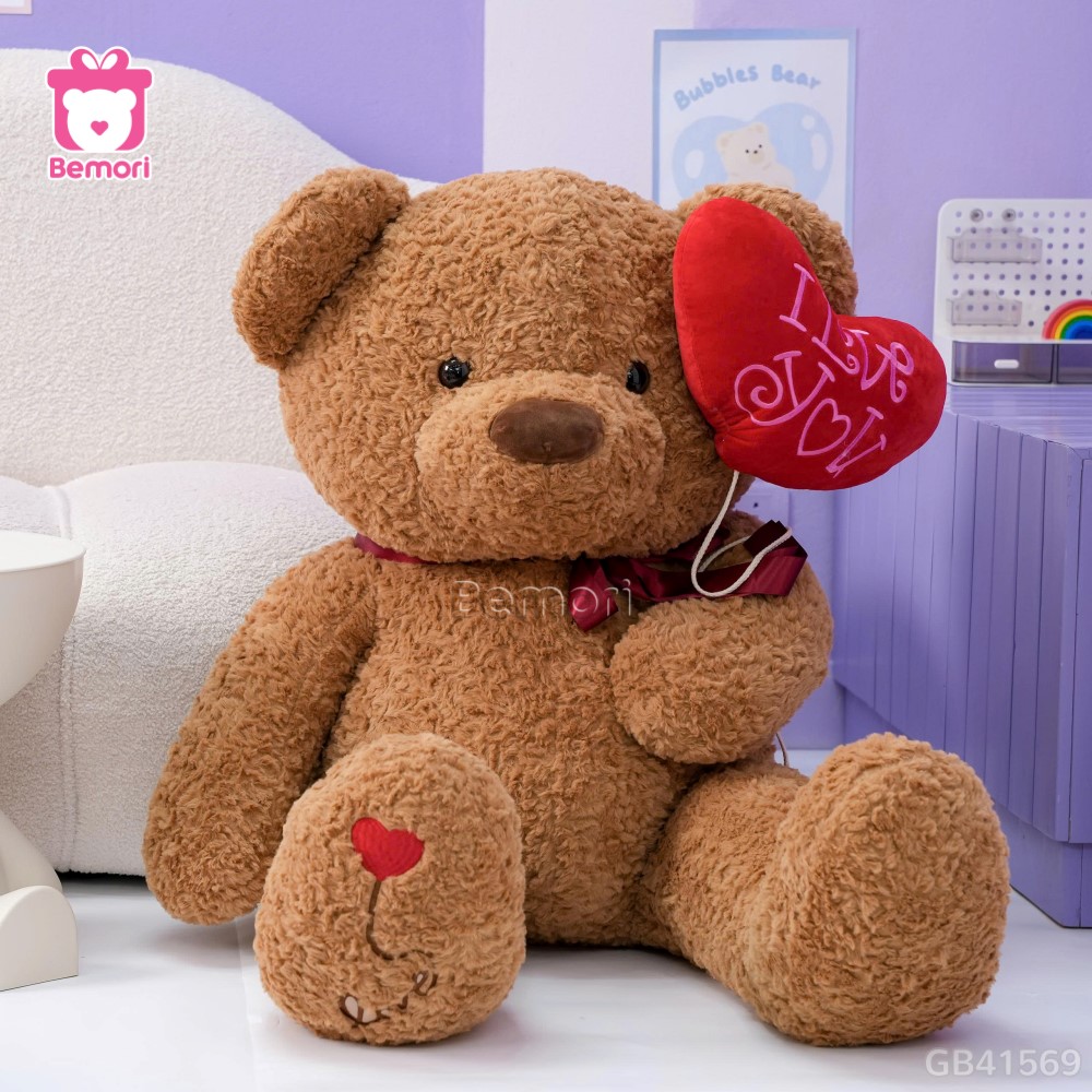 Gấu Bông Teddy Cầm Bóng Chân Tim