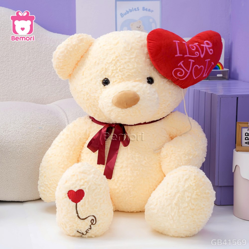Gấu Bông Teddy Cầm Bóng Chân Tim