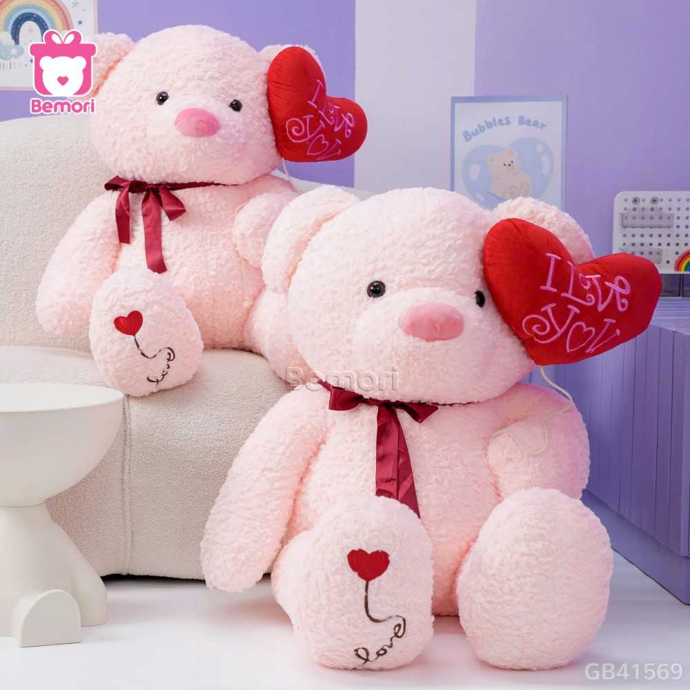 Gấu Bông Teddy Cầm Bóng Chân Tim