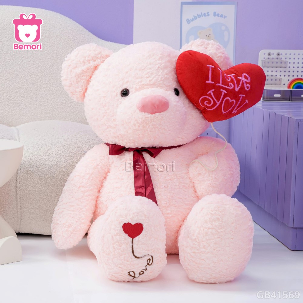 Gấu Bông Teddy Cầm Bóng Chân Tim