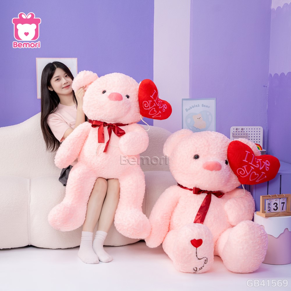 Gấu Bông Teddy Cầm Bóng Chân Tim