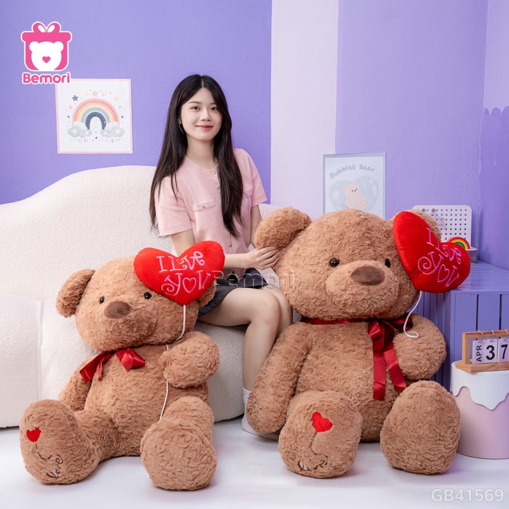 Gấu Bông Teddy Cầm Bóng Chân Tim