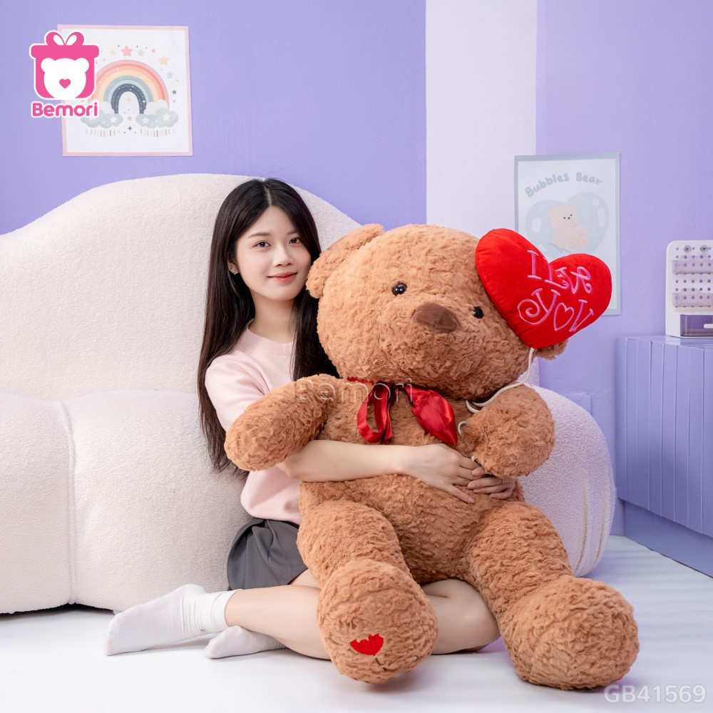 Gấu Bông Teddy Cầm Bóng Chân Tim