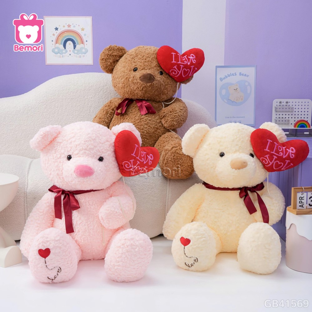 Gấu Bông Teddy Cầm Bóng Chân Tim