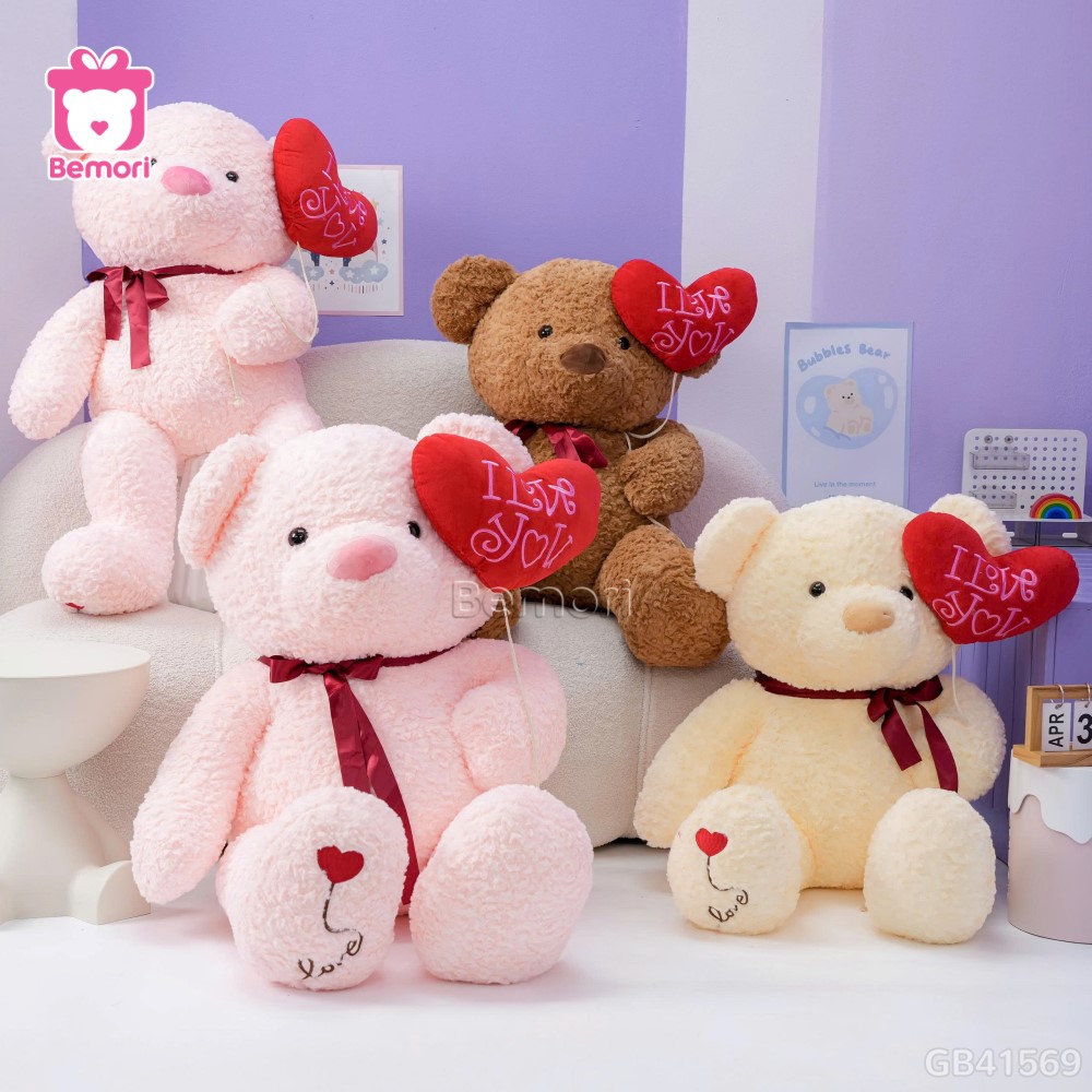 Gấu Bông Teddy Cầm Bóng Chân Tim