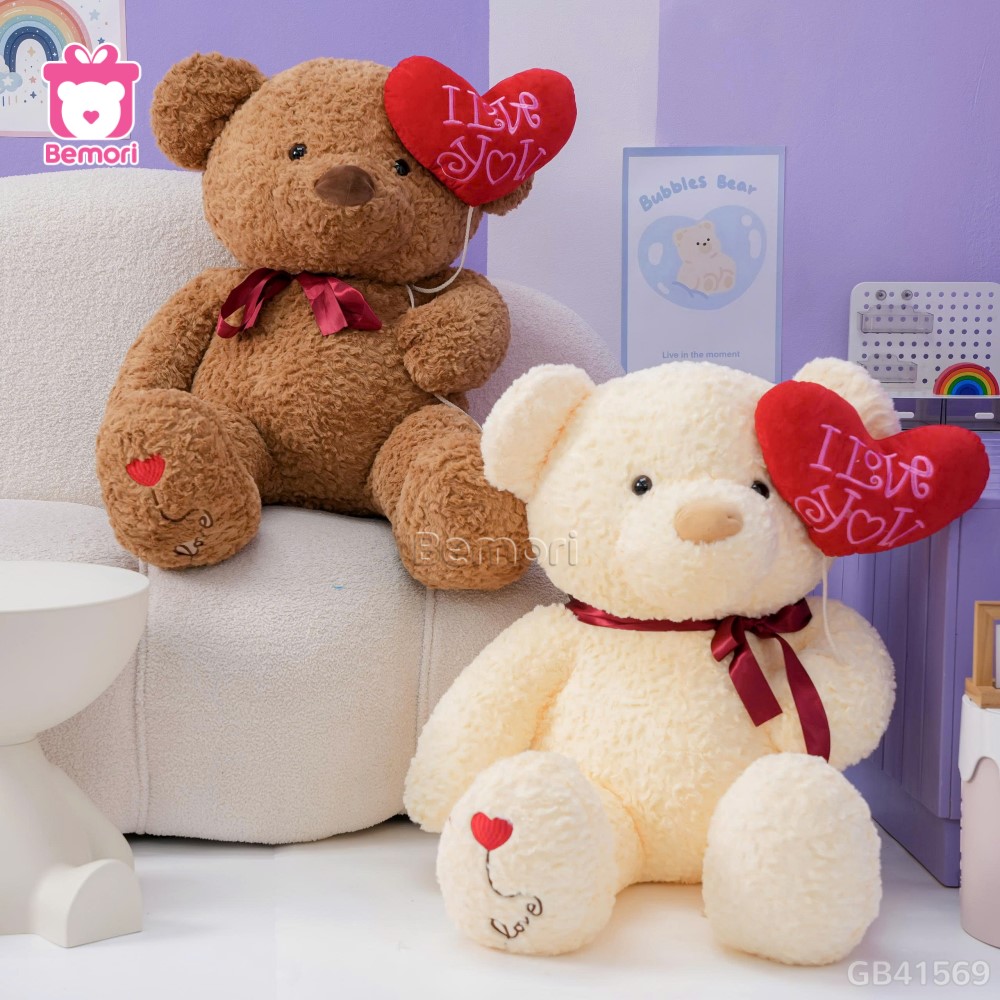 Gấu Bông Teddy Cầm Bóng Chân Tim