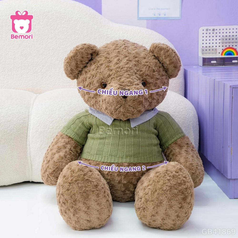 Cách đo kích thước chiều ngang Gấu Bông Teddy Áo Len Cổ Kẻ