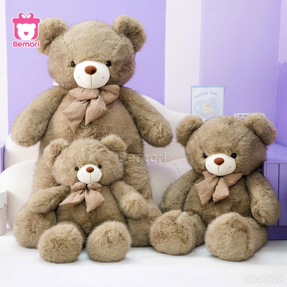 Gấu Bông Teddy Lông Tiểu Kim Nơ Kẻ