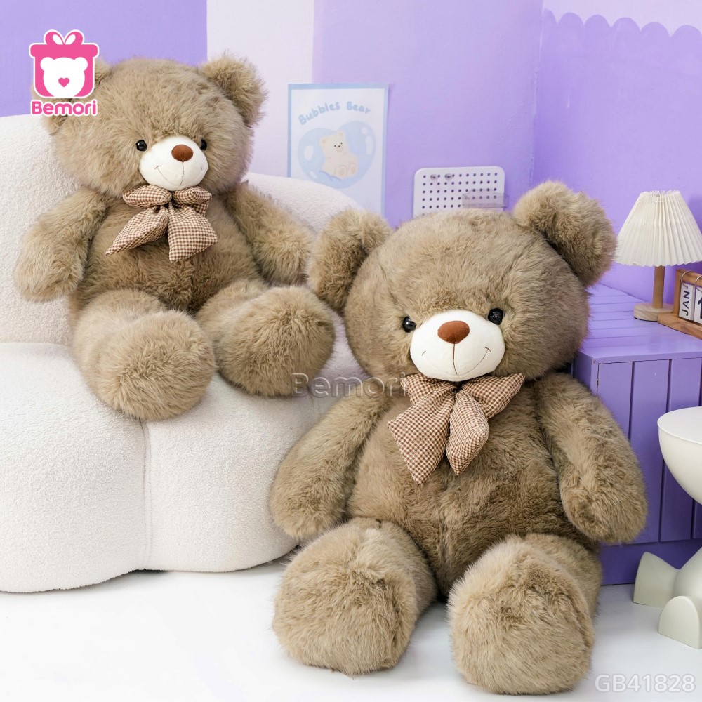 Gấu Bông Teddy Lông Tiểu Kim Nơ Kẻ