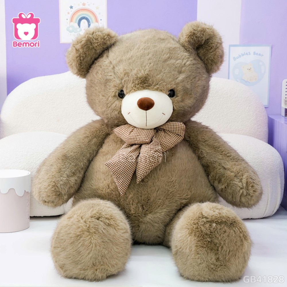 Gấu Bông Teddy Lông Tiểu Kim Nơ Kẻ