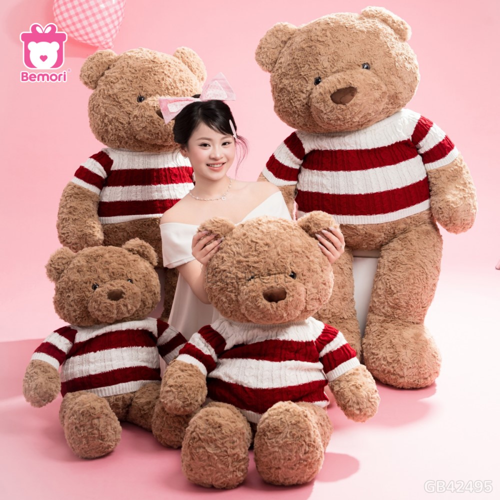 Gấu Bông Teddy Lông Xoắn Áo Len Kẻ: Món quà tinh tế tặng bạn gái