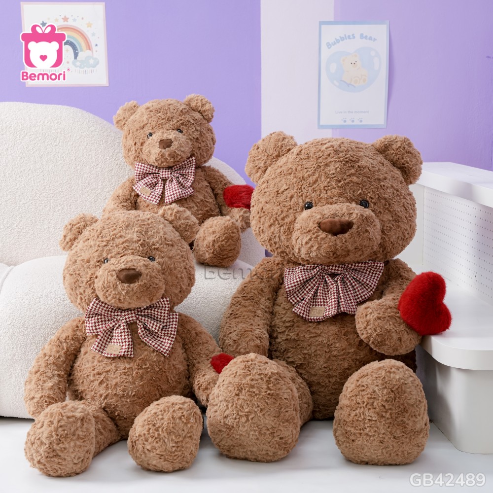 Gấu Bông Teddy Nơ Kẻ Cầm Tim tặng người thương