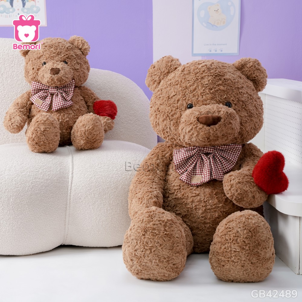 Gấu Bông Teddy Nơ Kẻ Cầm Tim mềm mịn, dễ thương
