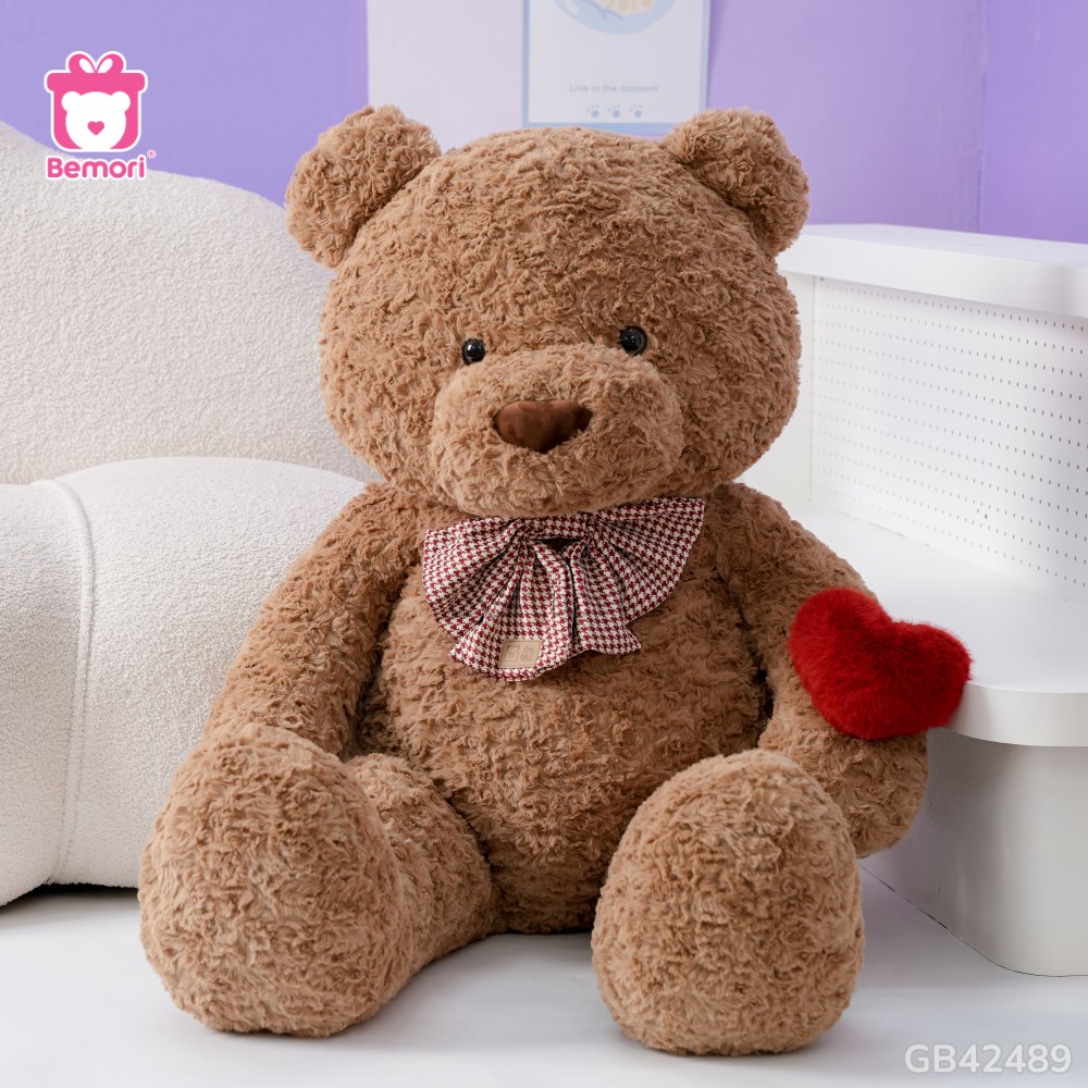 Gấu Bông Teddy Nơ Kẻ Cầm Tim khổng lồ siêu êm ái