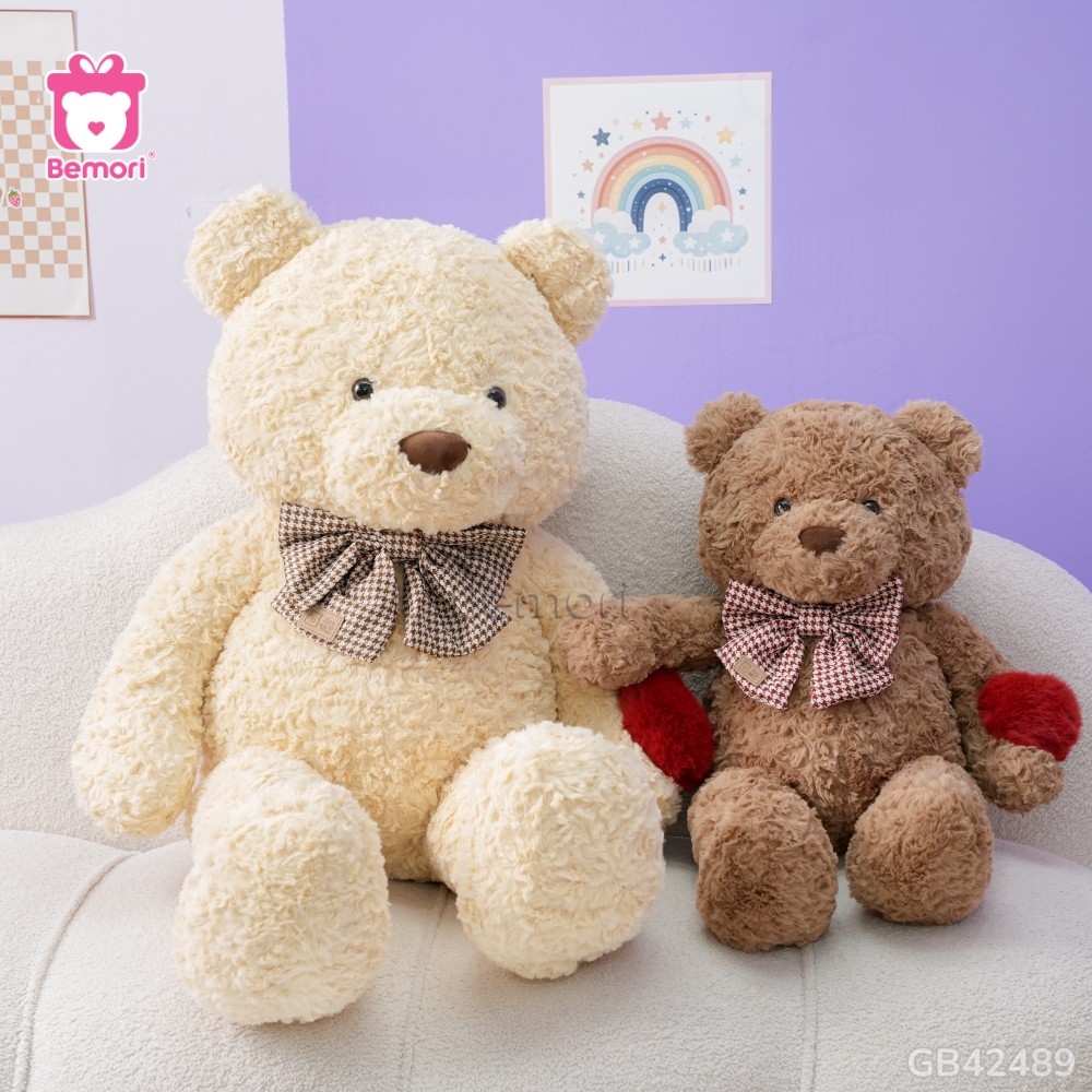 Gấu Bông Teddy Nơ Kẻ Cầm Tim ngọt ngào