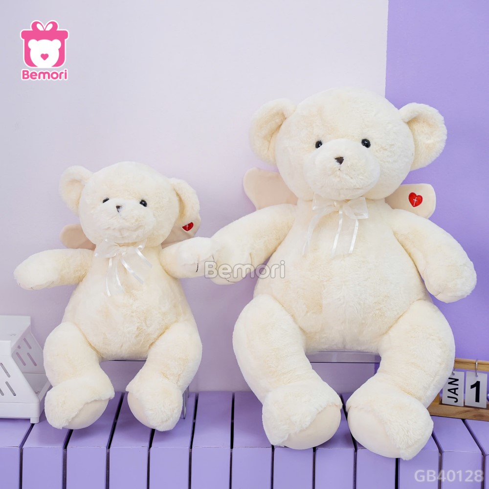 Gấu Bông Teddy Thiên Thần Trắng Đeo Nơ