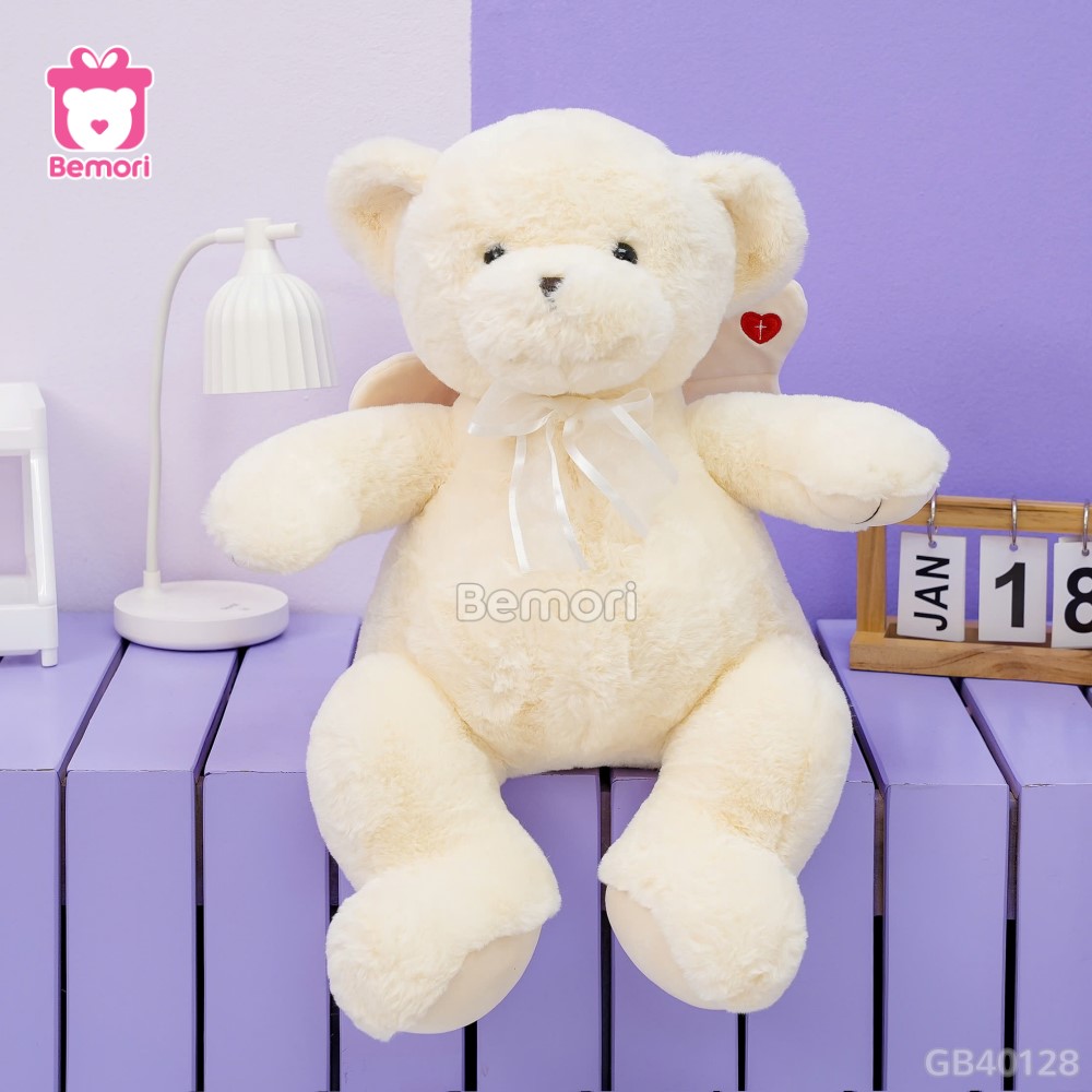 Gấu Bông Teddy Thiên Thần Trắng Đeo Nơ