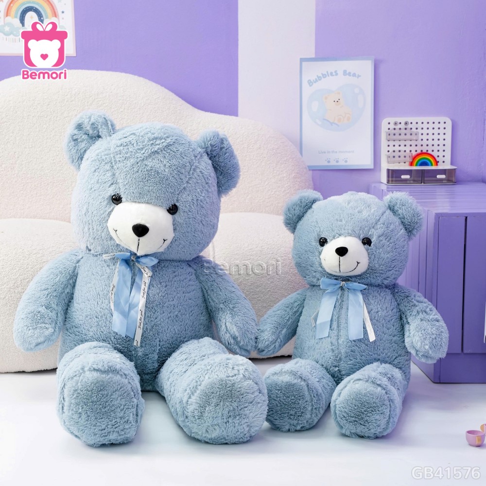 Gấu Bông Teddy Xanh Nơ Lụa