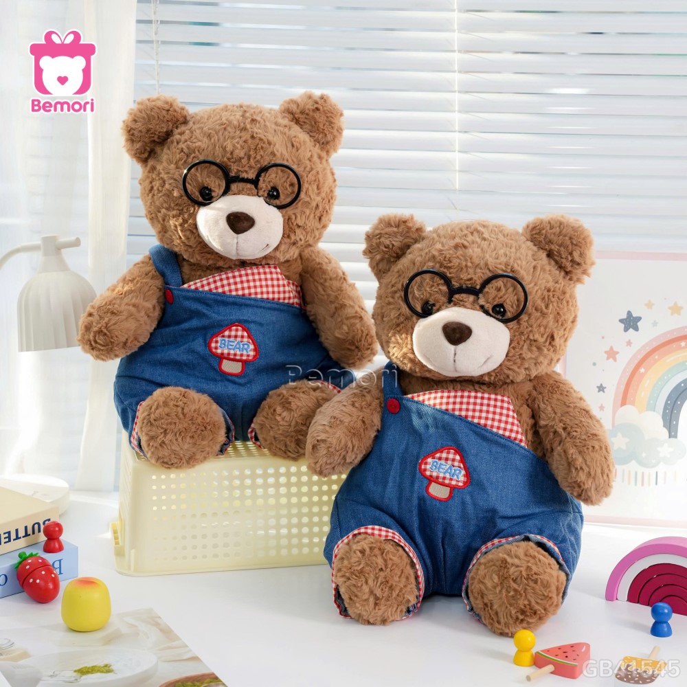 Gấu Bông Yếm Jeans Đeo Kính