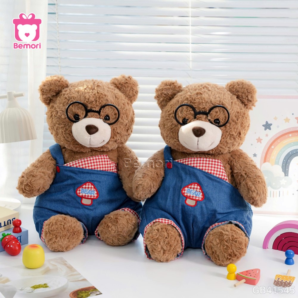 Gấu Bông Yếm Jeans Đeo Kính